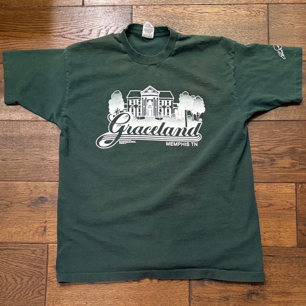 Vintage Single Stitch 1993 Graceland Fruit of the Loom Forest Green Tee, size XL